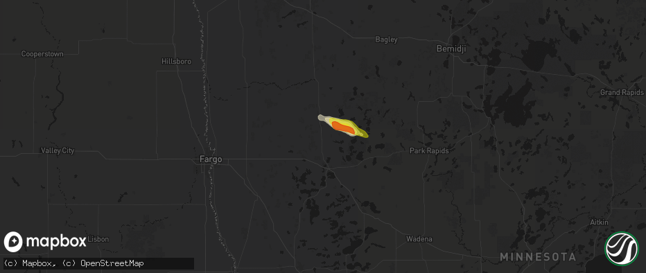 Hail map in Callaway, MN on June 23, 2026