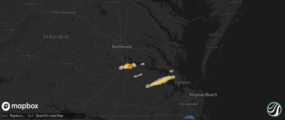 Hail map in Charles City, VA on June 23, 2026