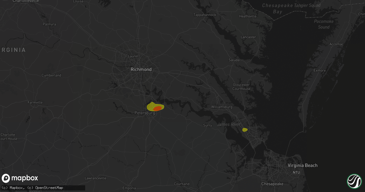 Hail map in Charles City, VA on June 23, 2026