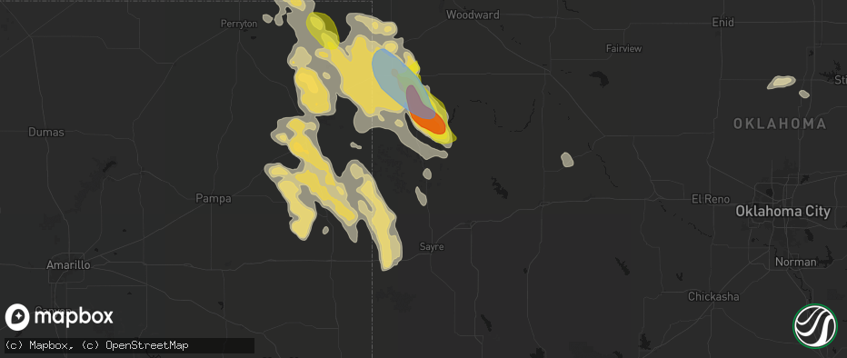 Hail map in Cheyenne, OK on June 23, 2026