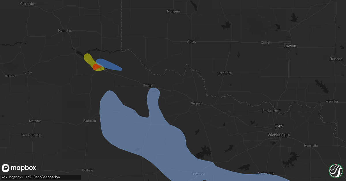 Hail map in Chillicothe, TX on June 23, 2026