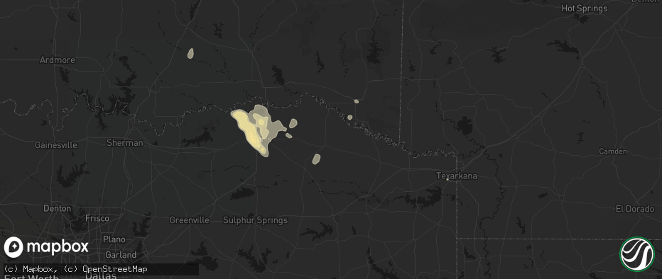Hail map in Clarksville, TX on June 23, 2026