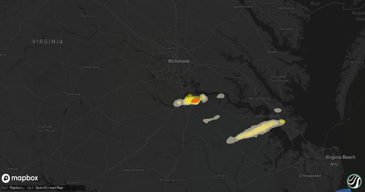 Hail map in Colonial Heights, VA on June 23, 2026