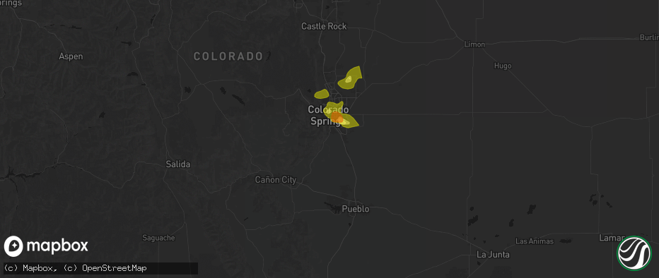 Hail map in Colorado Springs, CO on June 23, 2026