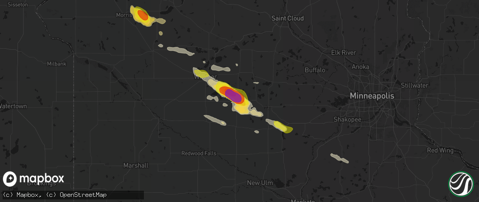 Hail map in Cosmos, MN on June 23, 2026