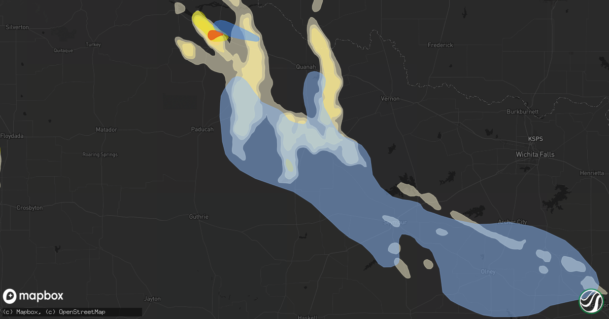 Hail map in Crowell, TX on June 23, 2026