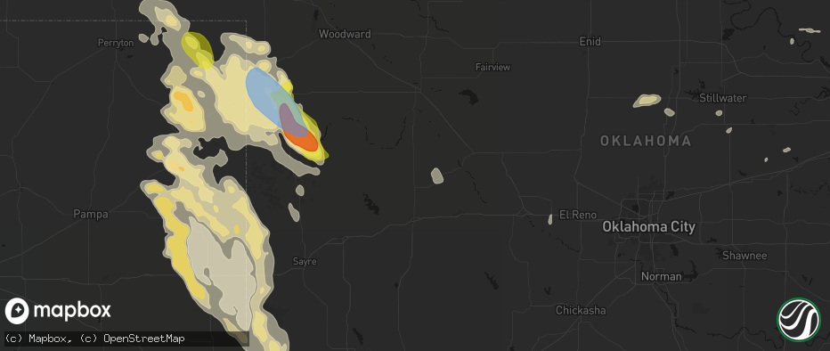 Hail map in Custer City, OK on June 23, 2026