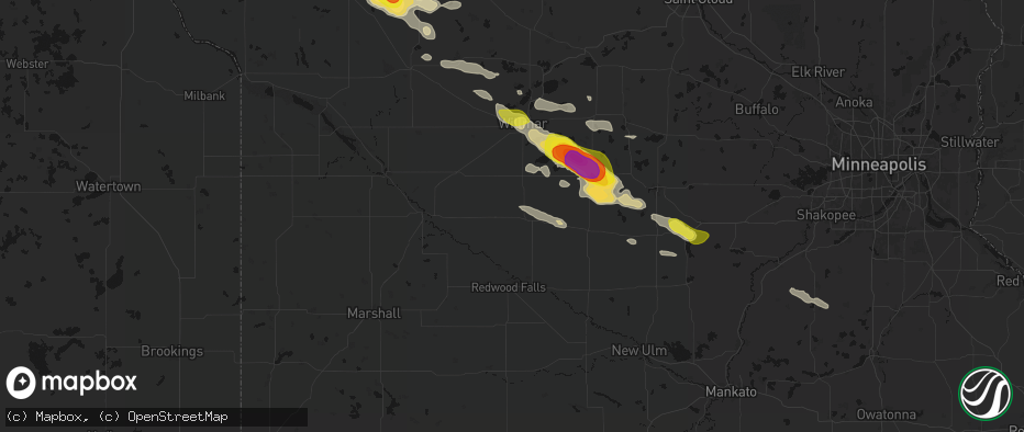 Hail map in Danube, MN on June 23, 2026