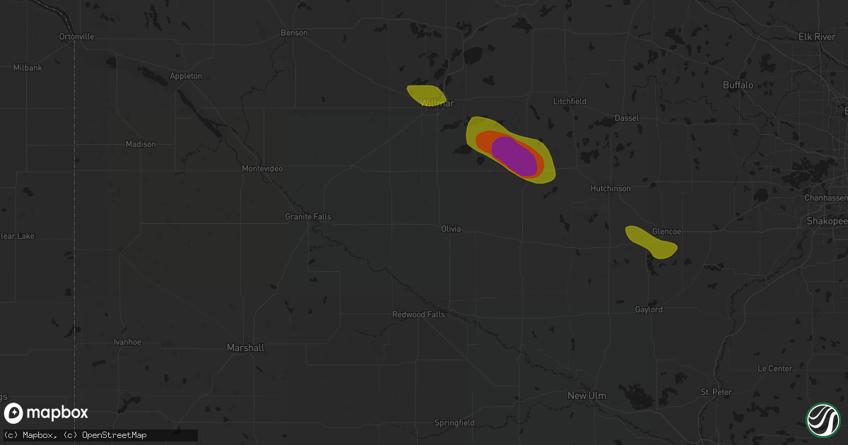 Hail map in Danube, MN on June 23, 2026