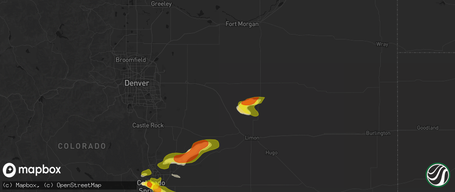 Hail map in Deer Trail, CO on June 23, 2026