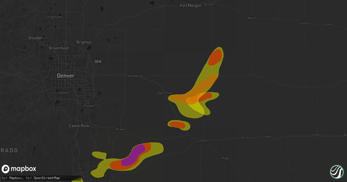 Hail map in Deer Trail, CO on June 23, 2026