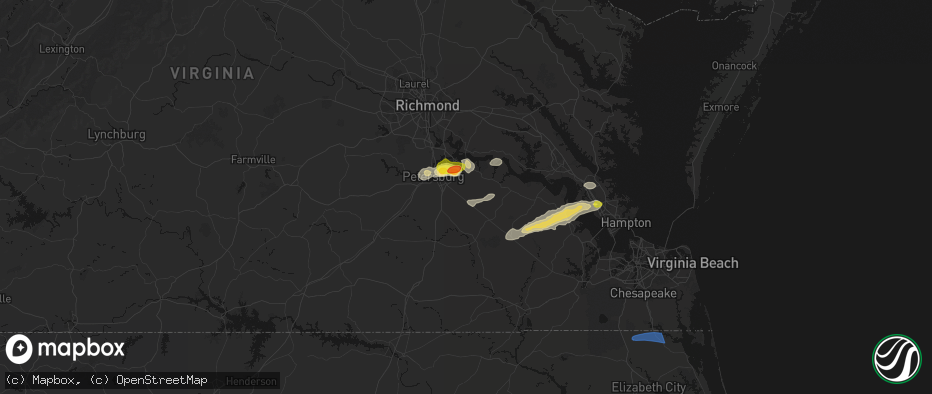 Hail map in Disputanta, VA on June 23, 2026