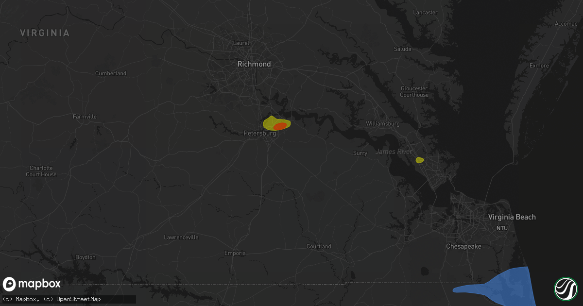 Hail map in Disputanta, VA on June 23, 2026