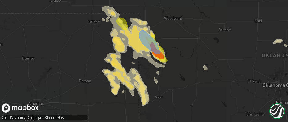 Hail map in Durham, OK on June 23, 2026