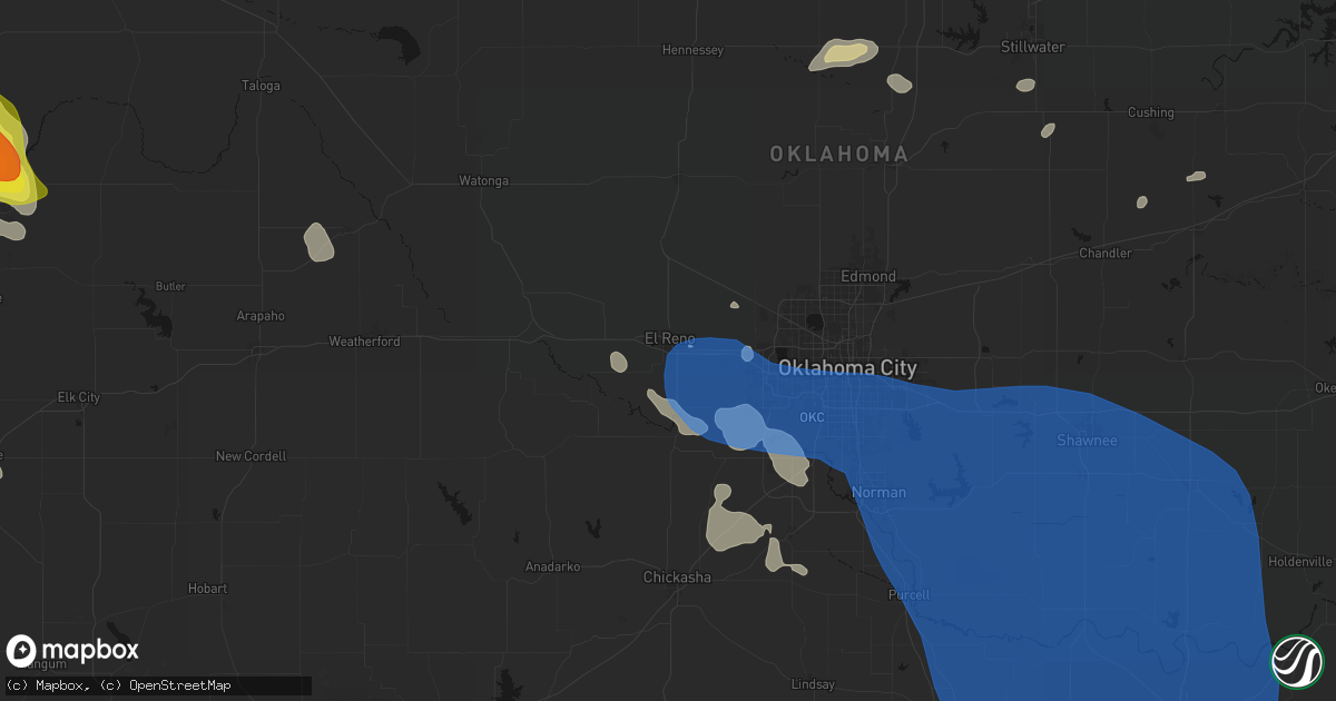 Hail map in El Reno, OK on June 23, 2026