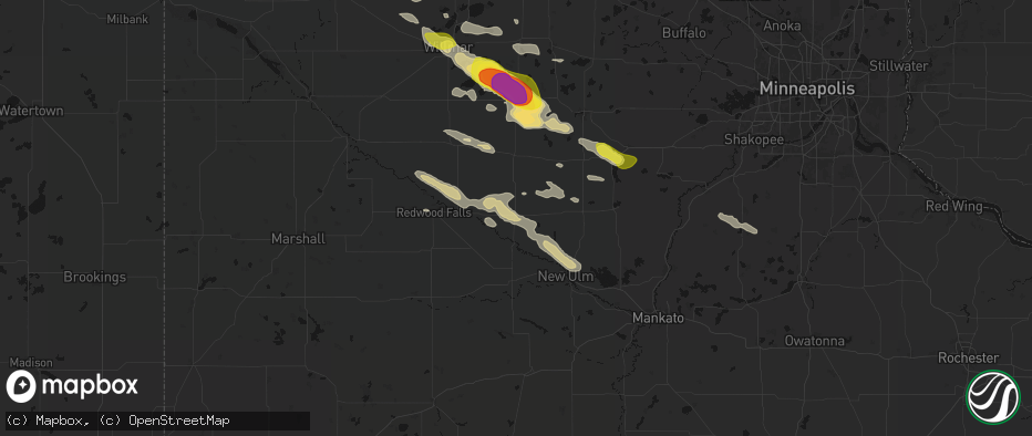 Hail map in Fairfax, MN on June 23, 2026