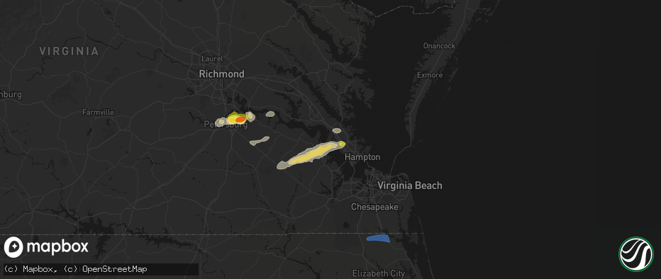 Hail map in Fort Eustis, VA on June 23, 2026