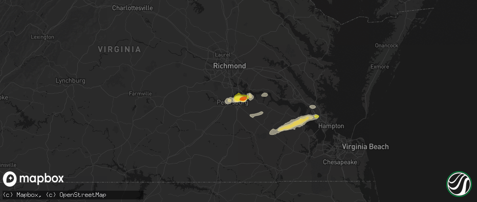 Hail map in Fort Lee, VA on June 23, 2026