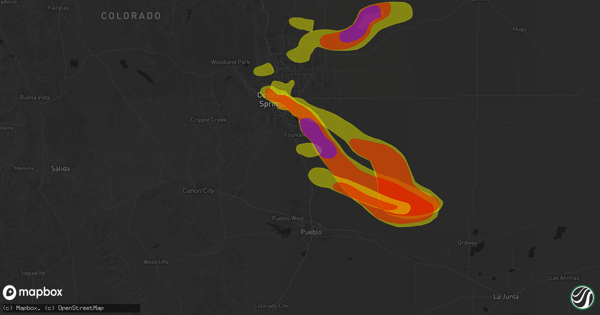 Hail map in Fountain, CO on June 23, 2026