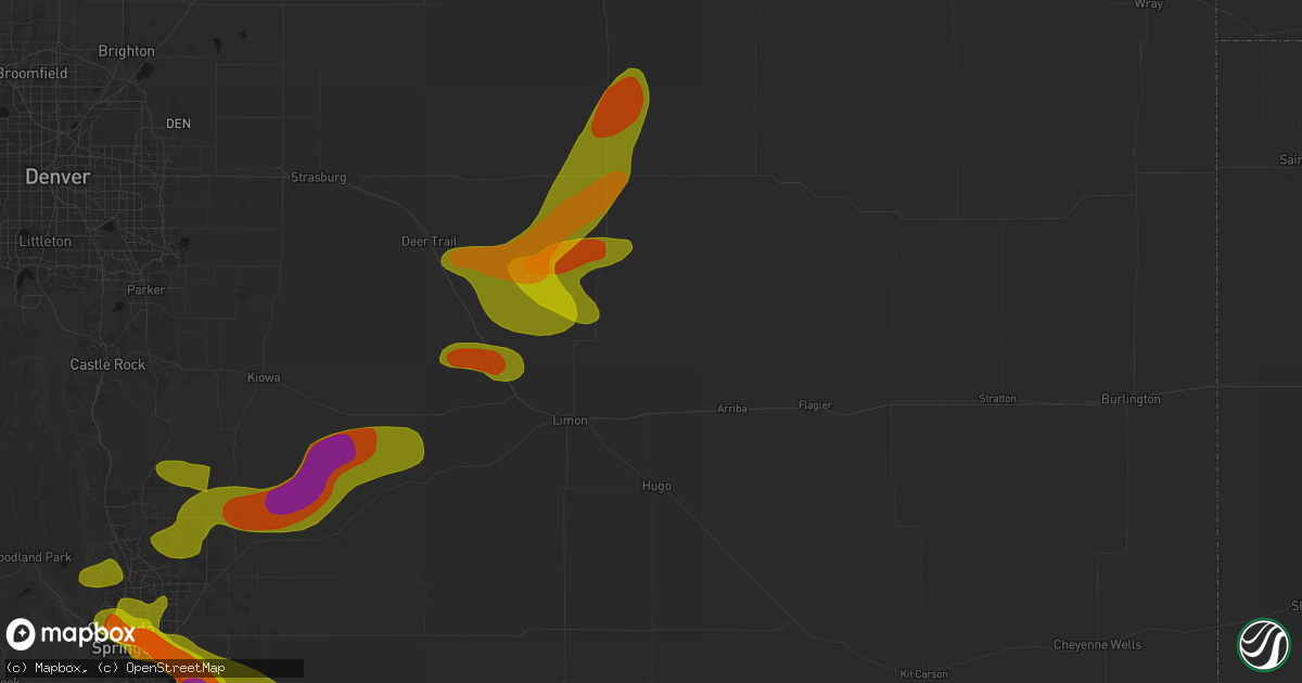 Hail map in Genoa, CO on June 23, 2026