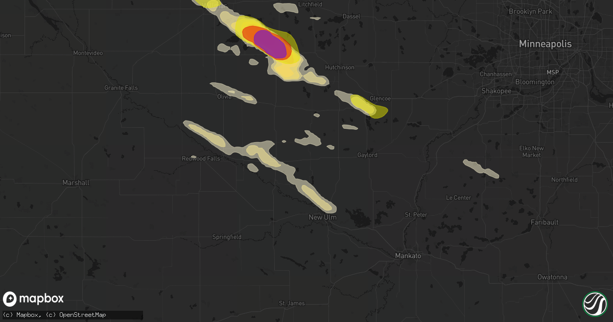 Hail map in Gibbon, MN on June 23, 2026