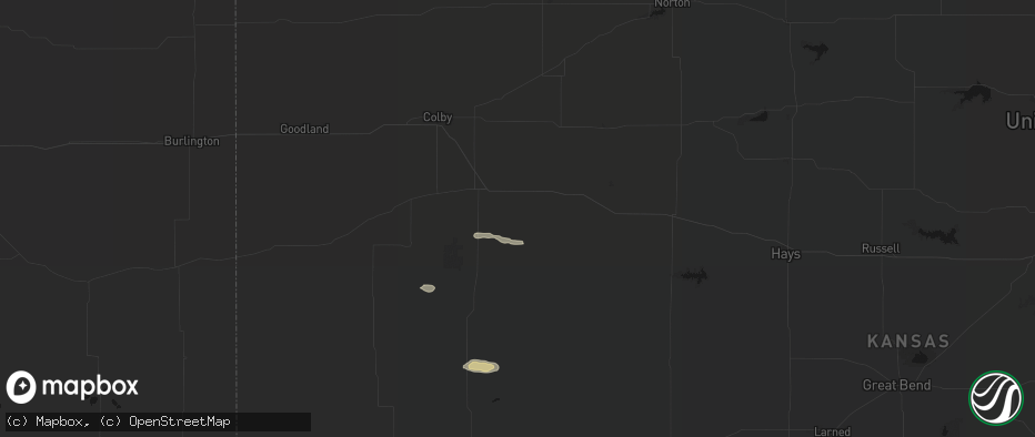 Hail map in Grinnell, KS on June 23, 2026