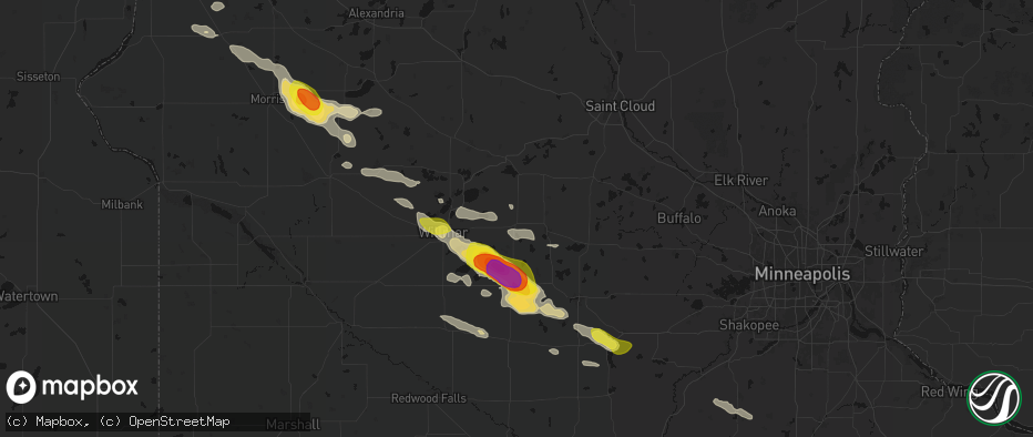 Hail map in Grove City, MN on June 23, 2026