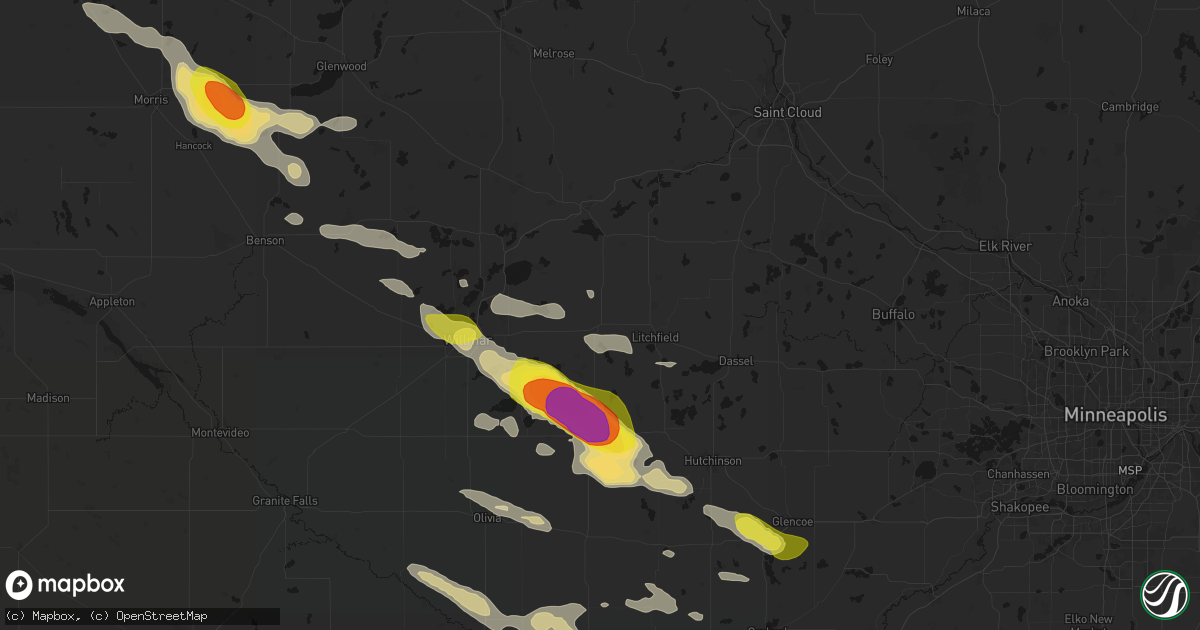 Hail map in Grove City, MN on June 23, 2026