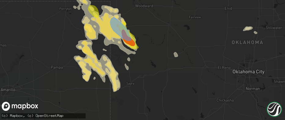 Hail map in Hammon, OK on June 23, 2026
