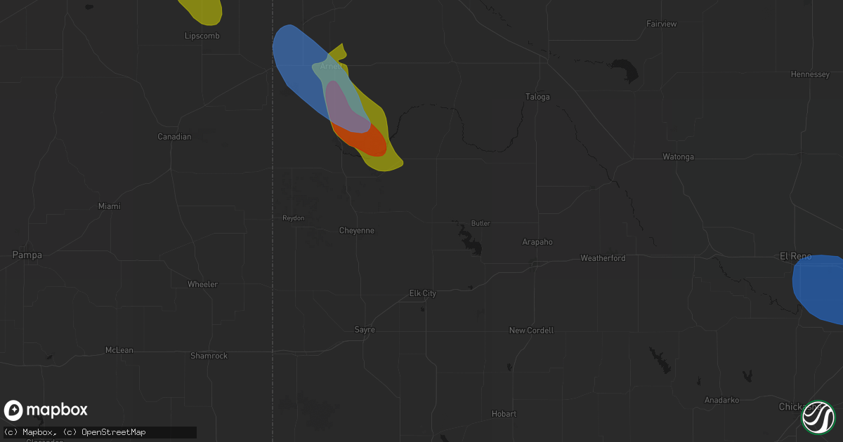 Hail map in Hammon, OK on June 23, 2026