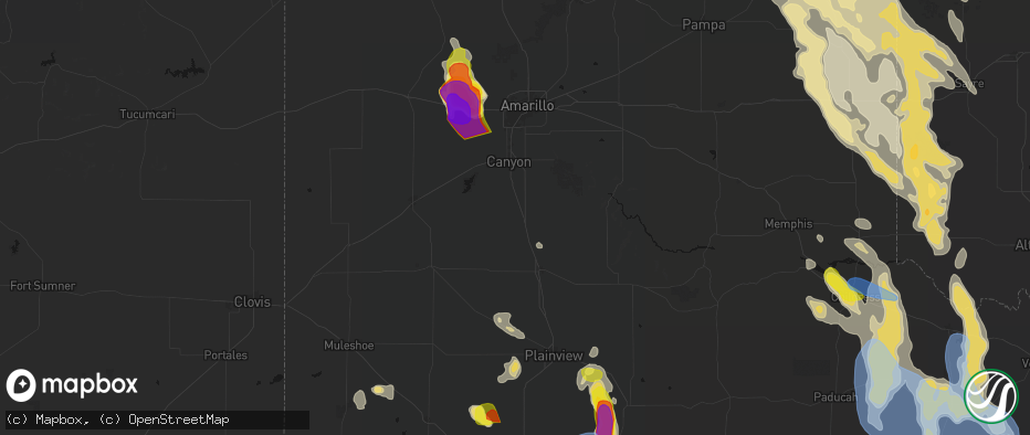 Hail map in Happy, TX on June 23, 2026
