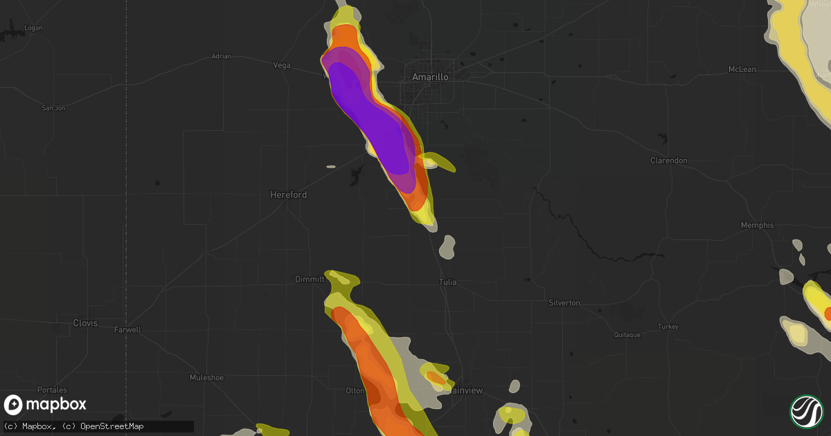 Hail map in Happy, TX on June 23, 2026