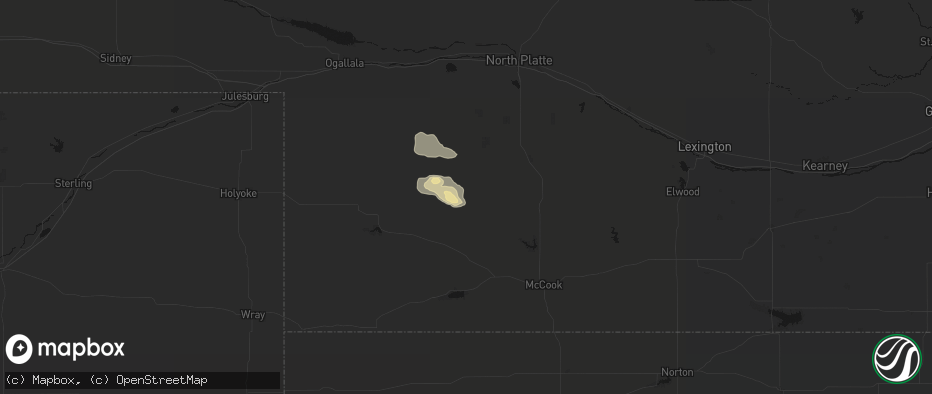 Hail map in Hayes Center, NE on June 23, 2026