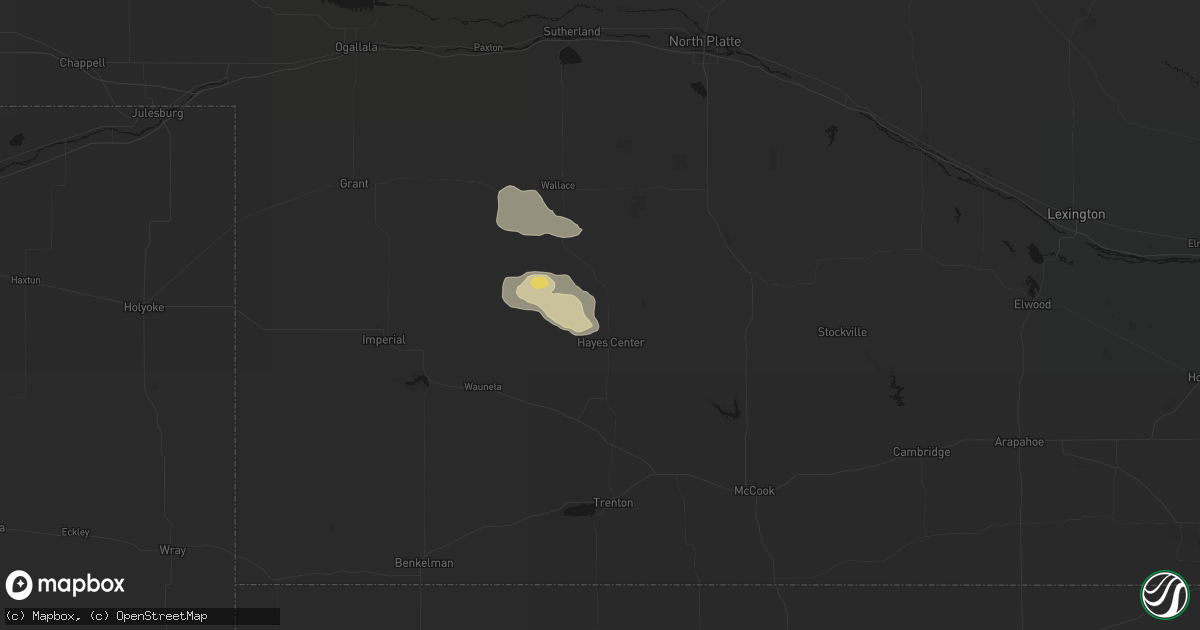 Hail map in Hayes Center, NE on June 23, 2026