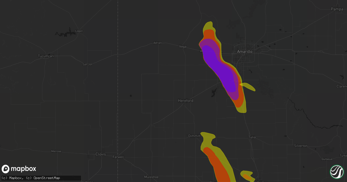 Hail map in Hereford, TX on June 23, 2026