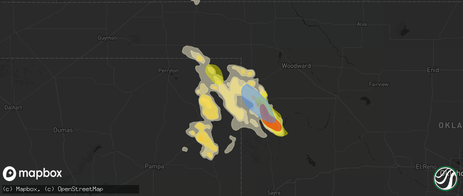 Hail map in Higgins, TX on June 23, 2026