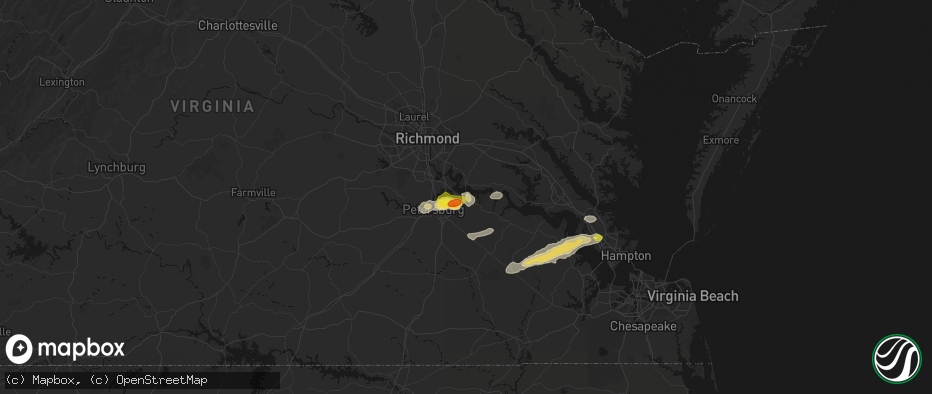 Hail map in Hopewell, VA on June 23, 2026