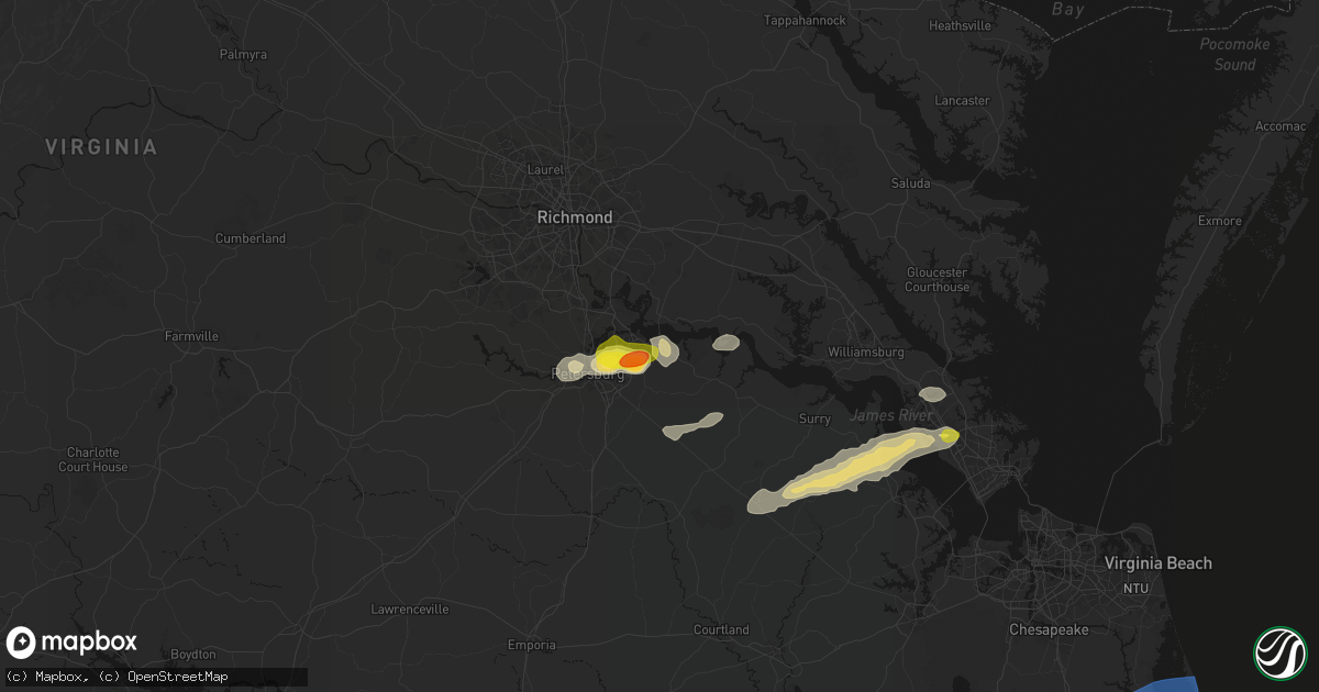 Hail map in Hopewell, VA on June 23, 2026