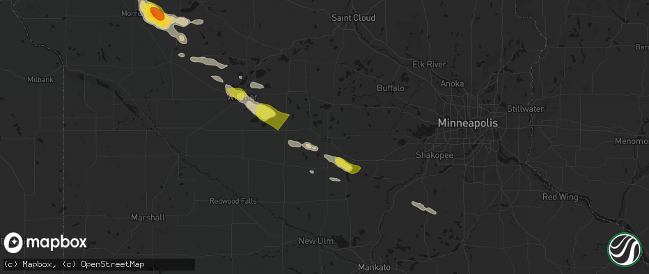 Hail map in Hutchinson, MN on June 23, 2026