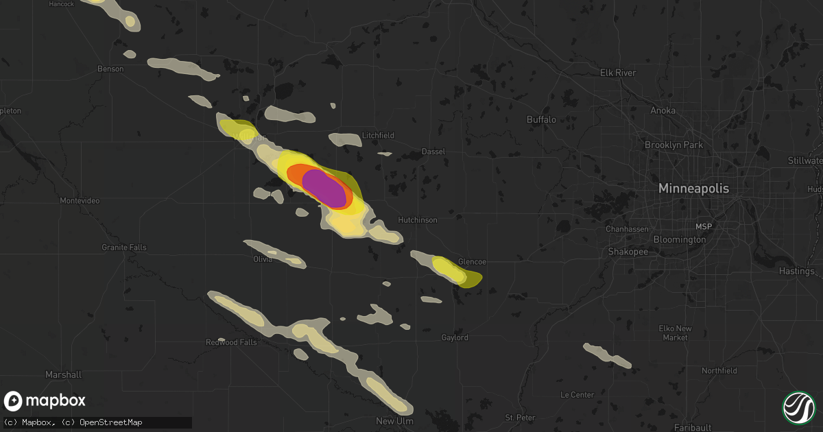 Hail map in Hutchinson, MN on June 23, 2026