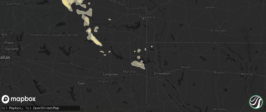 Hail map in Jefferson, TX on June 23, 2026