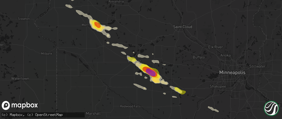 Hail map in Kandiyohi, MN on June 23, 2026