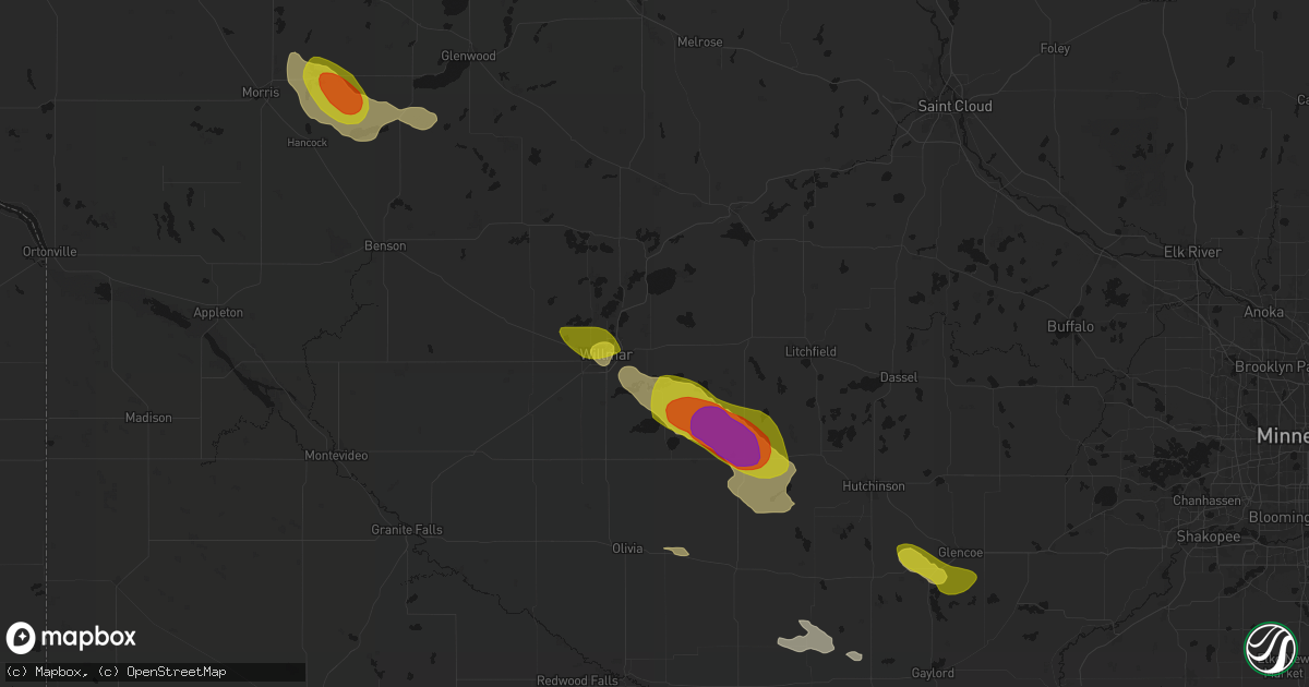 Hail map in Kandiyohi, MN on June 23, 2026