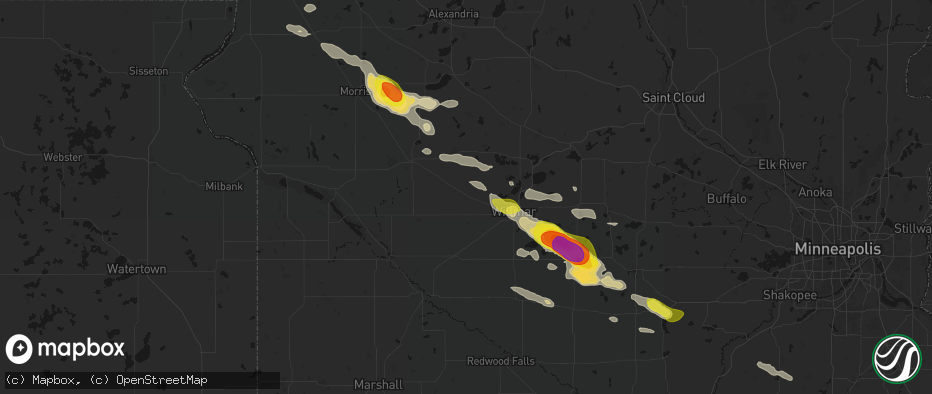 Hail map in Kerkhoven, MN on June 23, 2026