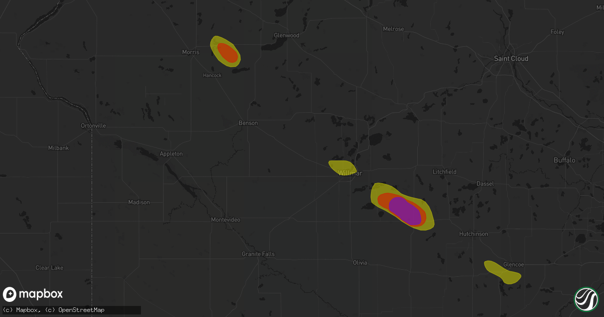 Hail map in Kerkhoven, MN on June 23, 2026