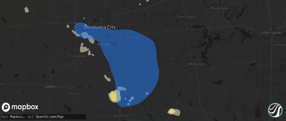 Hail map in Konawa, OK on June 23, 2026