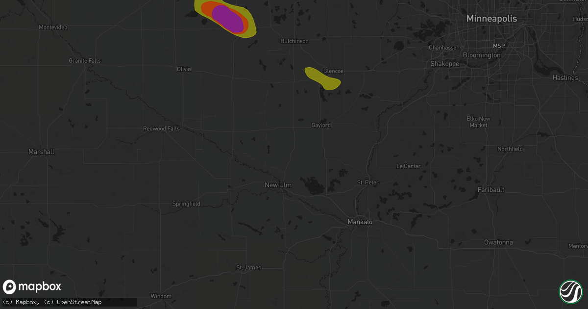 Hail map in Lafayette, MN on June 23, 2026