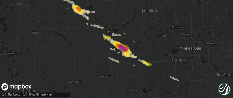 Hail map in Lake Lillian, MN on June 23, 2026