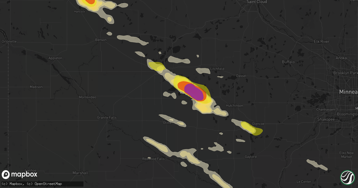 Hail map in Lake Lillian, MN on June 23, 2026
