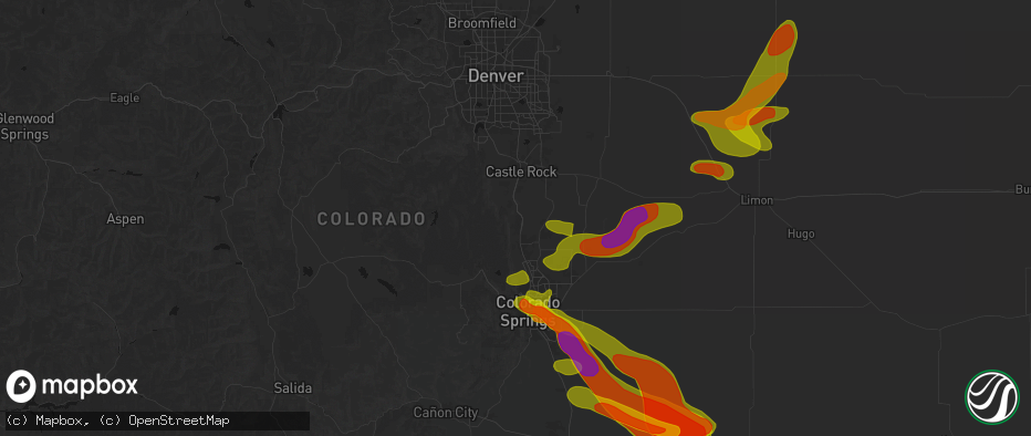 Hail map in Larkspur, CO on June 23, 2026